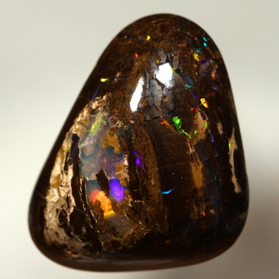 SOLID BOULDER OPAL High dome with very bright rolling flashes of red, orange, yellow, green, blue.